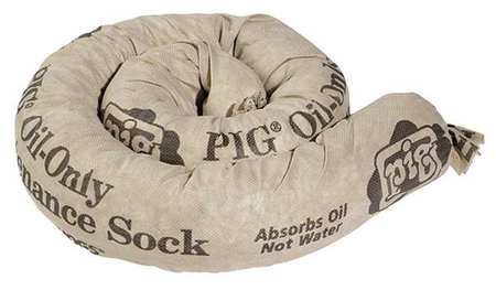 PIG Absorbent Sock, 30 gal, 3 in x 42 in, Oil-Based Liquids, Brown, Polypropylene SKM500