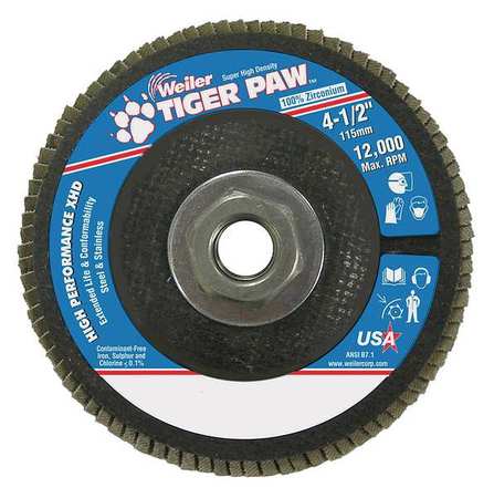 WEILER Flap Disc, Type 27, 4-1/2in. dia., 80 Grit 98807