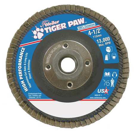 Weiler Flap Disc, Type 27, 4-1/2in. dia., 36 Grit 98810