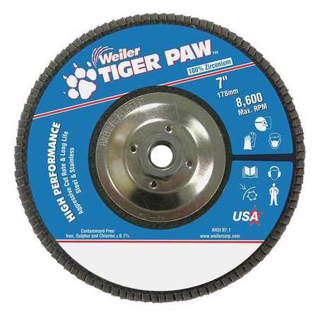 WEILER Flap Disc, Type 27, 7in. dia., 60 Grit 98815