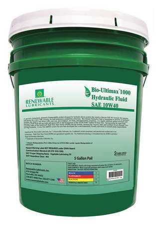 RENEWABLE LUBRICANTS 5 gal Pail, Hydraulic Oil, Not Specified ISO Viscosity, Not Specified SAE 81044