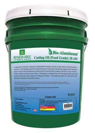 RENEWABLE LUBRICANTS Cutting Oil, Pail, Yellow, 5 gal. 87414