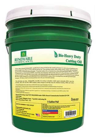RENEWABLE LUBRICANTS Cutting Oil, Pail, Yellow, 5 gal. 86714