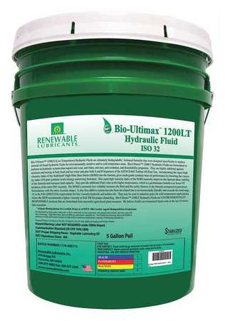 RENEWABLE LUBRICANTS 5 gal Pail, Hydraulic Oil, 32 ISO Viscosity, Not Specified SAE 81334