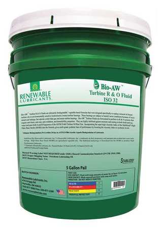 RENEWABLE LUBRICANTS 5 gal Pail, R&O Oil, 32 ISO Viscosity, Not Specified SAE 81704