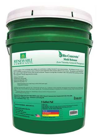 RENEWABLE LUBRICANTS Mold Release, Biodegradable, 5 gal. 86414