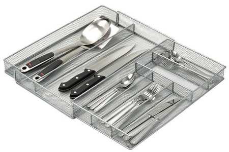 Honey-Can-Do Expandable Cutlery Tray, 7 Compartments, Silver KCH-02163