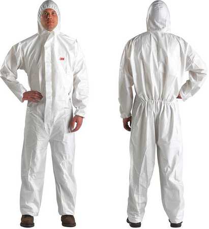 3M Hooded Disposable Coveralls, White, Microporous Polyethylene Laminate, Polypropylene, Zipper 4510-L