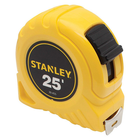 Stanley 25 ft Tape Measure, 1 in Blade, Stud Markings, True-Zero Hook, ABS Plastic Case, Yellow 30-455