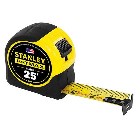 Stanley 25 ft FATMAX Classic Tape Measure, 1-1/4 in Blade, Stud Markings, ABS Plastic Case, Rubber Grip 33-725