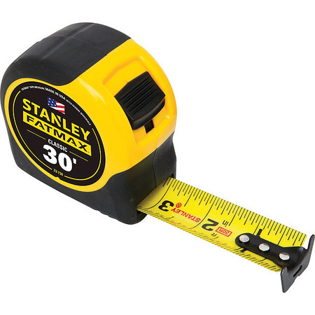 Stanley 30 ft FATMAX Classic Tape Measure, 1-1/4 in Blade, Stud Markings, ABS Plastic Case, Rubber Grip 33-730