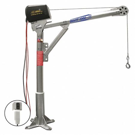 OZ LIFTING PRODUCTS Davit Crane Kit, 1,000 lb Capacity, 27.5 in to 42 in Reach, 0 in to 540 in Lift Range, Silver OZ1000DAV-DCW-SP16