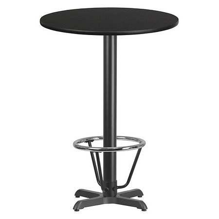 FLASH FURNITURE Round Laminate Table, 30" W, 30" L, 43.125" H, Laminate Top, Wood Grain XU-RD-30-BLKTB-T2222B-3CFR-GG