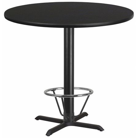 Flash Furniture Round Laminate Table, 42" W, 42" L, 43.125" H, Laminate Top, Wood Grain XU-RD-42-BLKTB-T3333B-4CFR-GG