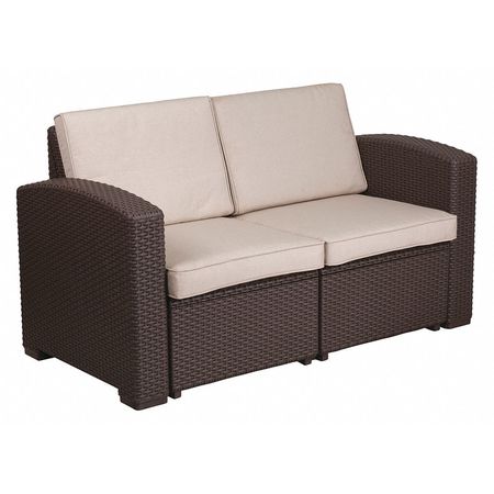 Flash Furniture Chocolate Rattan Loveseat w/All-Weather Cushions DAD-SF1-2-GG