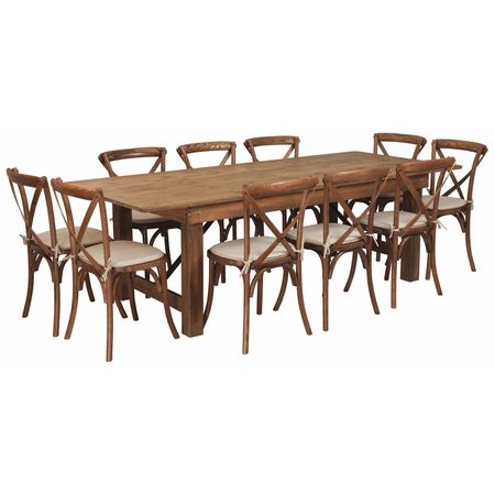 FLASH FURNITURE Rectangle Antique Farm Table, 40" W, 96" L, 30" H, Wood Top, Wood Grain XA-FARM-13-GG