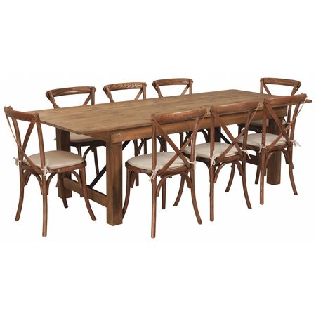 FLASH FURNITURE Rectangle Antique Farm Table, 40" W, 96" L, 30" H, Wood Top, Wood Grain XA-FARM-12-GG