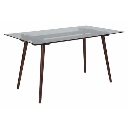 Flash Furniture Rectangle Walnut Table, Glass Top, 31.5"X55", 31.5" W, 55" L, 29.5" H, Glass Top, Clear SK-17GC-034-W-GG