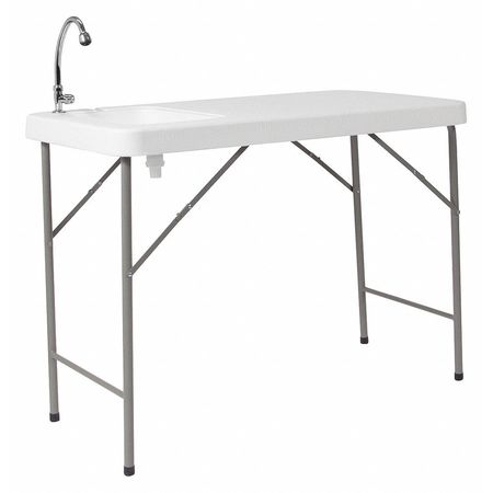 FLASH FURNITURE Rectangle Folding Table w/Sink, 23"x45", Plastc, Wht, 23" W, 45" L, 34" H, Plastic Top, White DAD-PYZ-116-GG