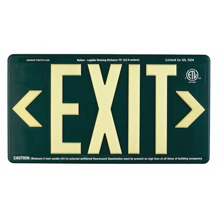 JESSUP GLO BRITE Exit Sign, PM75, Grn w/PL Double 75-7082-B