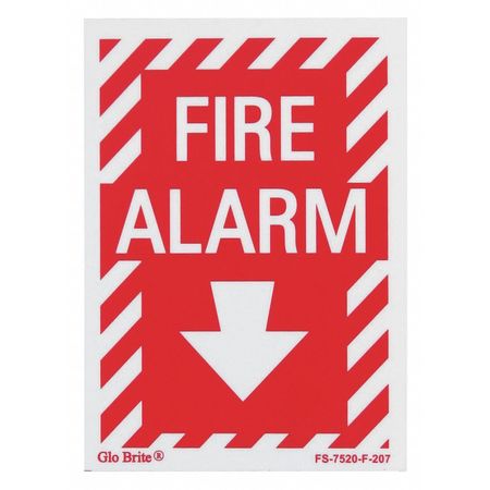 JESSUP GLO BRITE Fire Alarm Arrow, Red w/PL, 5"x7" FS-7520-F-207