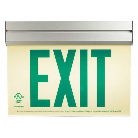JESSUP GLO BRITE Exit, P50, Green Double w/Acrylic Frame 7220-ACR-2-B