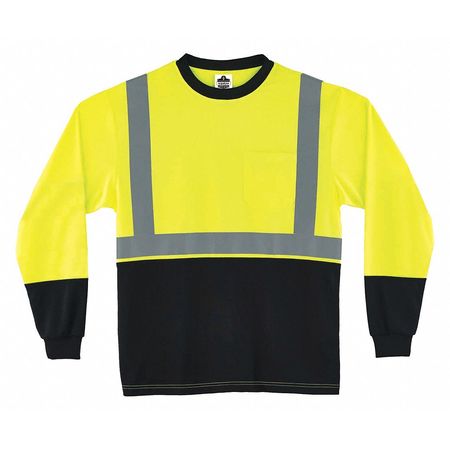 GLOWEAR BY ERGODYNE Blk Front Safety Shirt, Lng Slvs, XL, Lime 8291BK