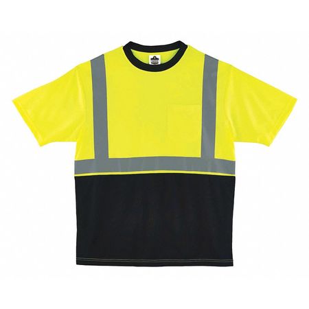 GLOWEAR BY ERGODYNE Black Front Safety T-Shirt, Large, Lime 8289BK