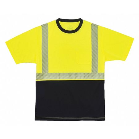 GLOWEAR BY ERGODYNE Blk Front Perf. Safety T-Shirt, 3XL, Lime 8280BK