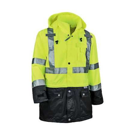 Glowear By Ergodyne Black Front Rain Jacket, Lime, Large 8365BK