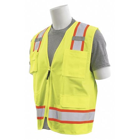 ERB SAFETY Surveyor Vest, ANSI Class 2, Lime, 2X 62373