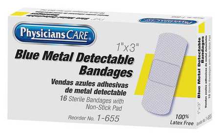 First Aid Only Bandage, Blue, Fabric, 3inLx1inW 1-655