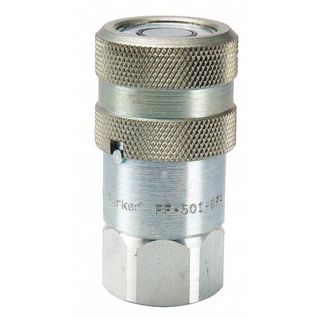 Parker Hydraulic Quick Connect Hose Coupling, Steel Body, Push-to-Connect Lock, 1/2"-14 Thread Size FF-371-8FP