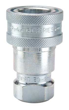 PARKER Hydraulic Quick Connect Hose Coupling, Steel Body, Sleeve Lock, 1-1/16"-12 Thread Size, 60 Series H6-62-T12