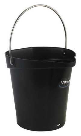 Vikan Round Hygienic Bucket, 9 19/32 in Dia, Black, polypropylene 56889