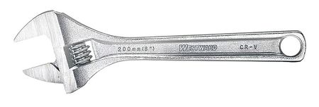 WESTWARD Adj. Wrench, 4", 21/32" Cap., Chrome 31D020