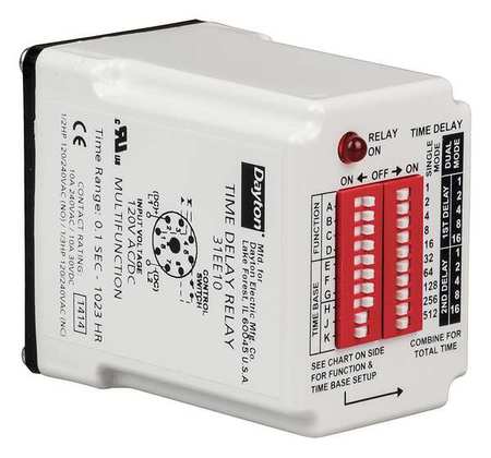 Dayton Time Delay Relay, 120VAC/DC, 10A, SPDT 31EE10