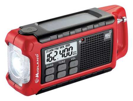 Midland Emergency Alert Radio, Red/Black, LCD, 7inL ER210