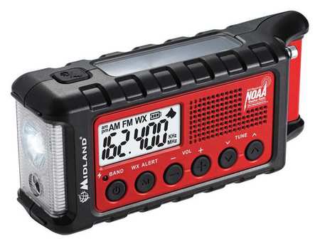 Midland Emergency Alert Radio, Red/Black, LCD, 7inL ER310