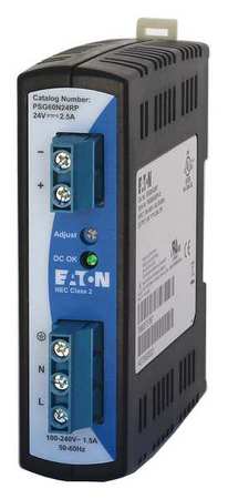 EATON DC Power Supply, 100/240V AC, 24V DC, 60W, 2.50A, DIN Rail PSG60N24RP