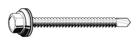 Zoro Select Self-Drilling Screw, 1/4" x 3 in, Zinc Plated Steel Hex Head Hex Drive, 50 PK U31702.025.0300