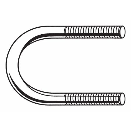Zoro Select Round U-Bolt, 1/4"-20, 1 1/4 in Wd, 2 1/4 in Ht, Plain Stainless Steel U17567.025.0077