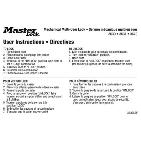 MASTER LOCK Instruction Magnet, English/French, PK10 3633LEF