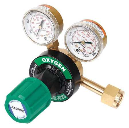 RADNOR Gas Regulator, Single Stage, CGA-540, 5 to 125 psi, Use With: Oxygen RAD64003034