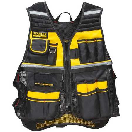 Stanley Tool Apron, Tool Vest, Black/Yellow/Gray, Polyester, 16 Pockets FMST530201