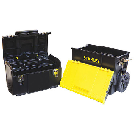 Stanley Stanley Rolling Tool Box Set, 2 Drawer, Black, Plastic, 11 in W x 18-1/2 in D x 25 in H STST18613
