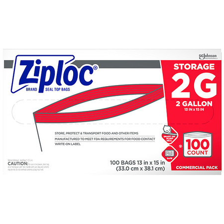 Ziploc Double Zipper Seal Reclosable Bag 15" x 13", 1.75 mil, Clear, Pk100 682253