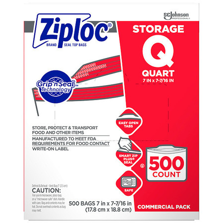 Ziploc Double Zipper Seal Reclosable Bag 7-7/16" x 7", 1.75 mil, Clear, Pk500 682256