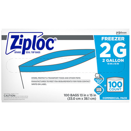 Ziploc Double Zipper Seal Reclosable Bag 15" x 13", 2.6 mil, Clear, Pk100 682254