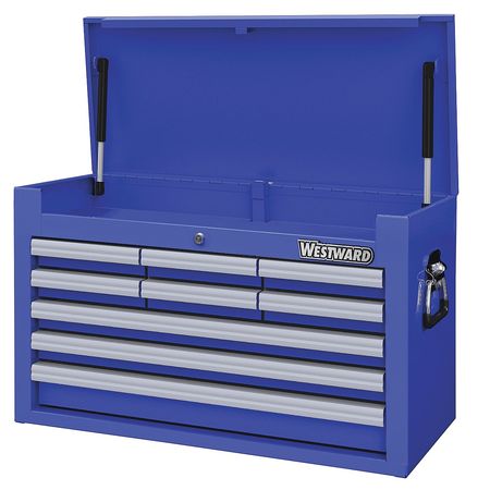Westward WESTWARD Top Chest, 9-Drawers, Powder Coated Blue, 26" W x 12.5" D x 16.5" H 32H880